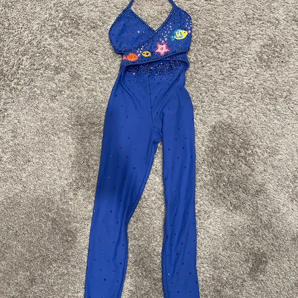 Girls blue under the sea fish custom dance costume unitard - Picture 5 of 7